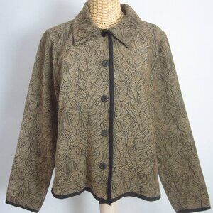 CJ Banks Christopher & Bank Womens M Blazer Taupe Brown Black Floral Jacket